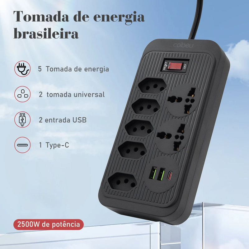 extensão tomada, Régua de tomada, filtro de linha, extensão elétrica, tomada usb, plug, régua tomadas de energia, filtro de linha brasil,100-220V，10A