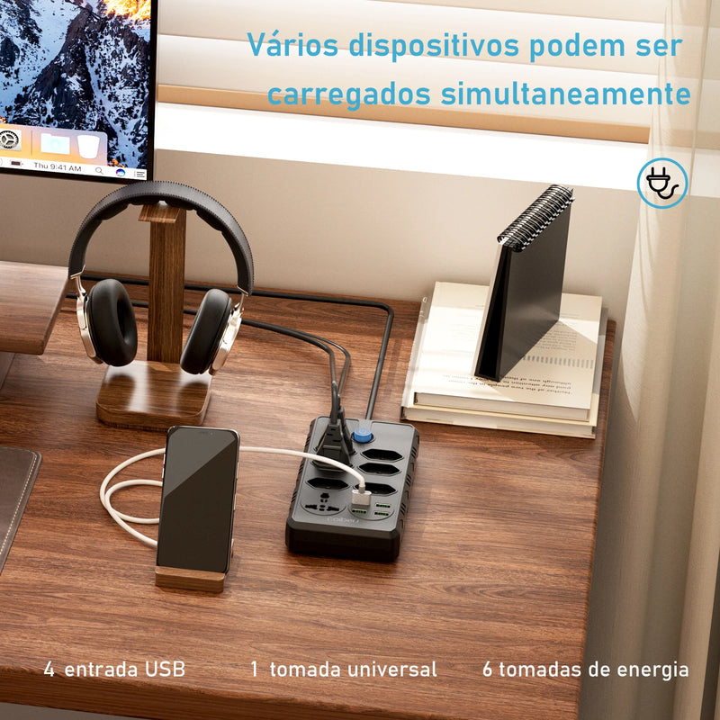 extensão tomada, Régua de tomada, filtro de linha, extensão elétrica, tomada usb, plug, régua tomadas de energia, filtro de linha brasil,100-220V，10A