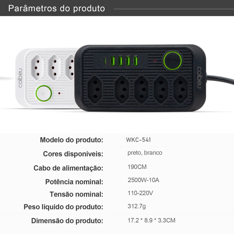 extensão tomada, Régua de tomada, filtro de linha, extensão elétrica, tomada usb, plug, régua tomadas de energia, filtro de linha brasil,100-220V，10A