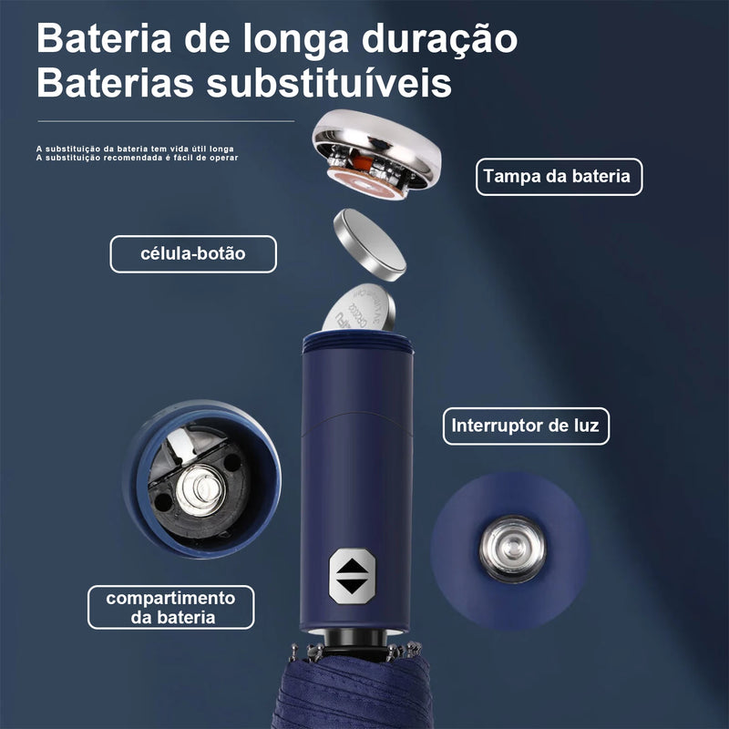 Guarda Chuva Dobrável Automático 10 Ossos com Luzes de LED